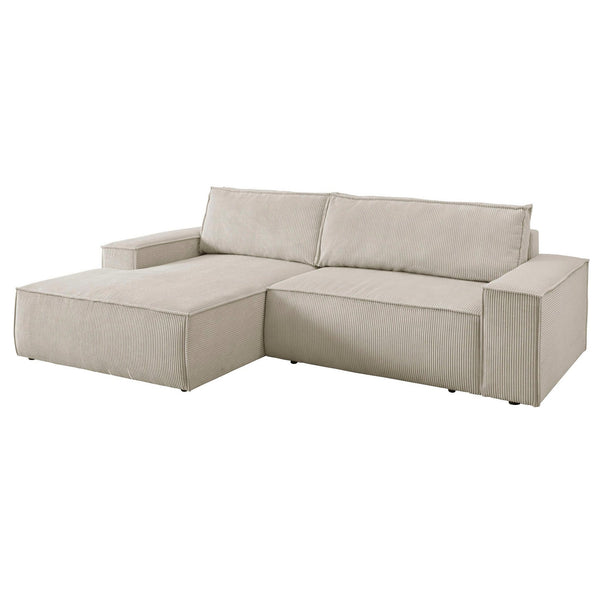 2. Bild von Ecksofa mit Schlaffunktion + Bettkasten Recamiere links Cord hellbeige