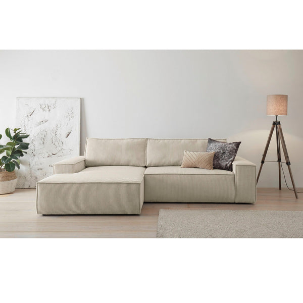 15. Bild von Ecksofa mit Schlaffunktion + Bettkasten Recamiere links Cord hellbeige