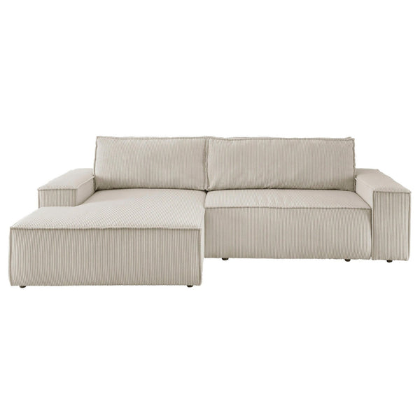 3. Bild von Ecksofa mit Schlaffunktion + Bettkasten Recamiere links Cord hellbeige