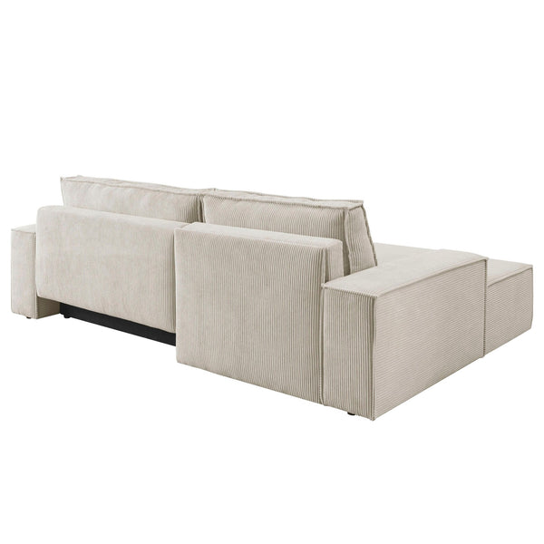 6. Bild von Ecksofa mit Schlaffunktion + Bettkasten Recamiere links Cord hellbeige