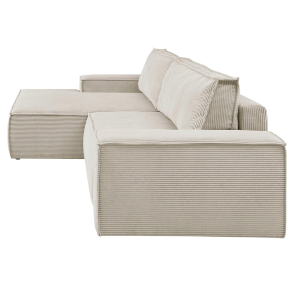 7. Bild von Ecksofa mit Schlaffunktion + Bettkasten Recamiere links Cord hellbeige