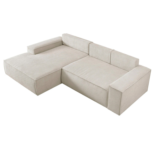 8. Bild von Ecksofa mit Schlaffunktion + Bettkasten Recamiere links Cord hellbeige