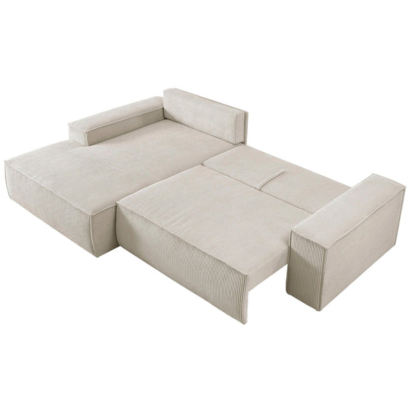 10. Bild von Ecksofa mit Schlaffunktion + Bettkasten Recamiere links Cord hellbeige