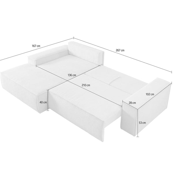 12. Bild von Ecksofa mit Schlaffunktion + Bettkasten Recamiere links Cord hellbeige