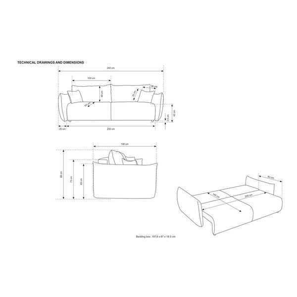 7. Bild von Schlafsofa mit Bettkasten Bezug Cord beige - Mavas