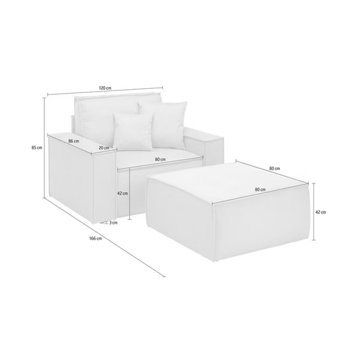 
                  
                    Loveseat Sessel + Hocker Webstoff hellbeige - Finnley
                  
                